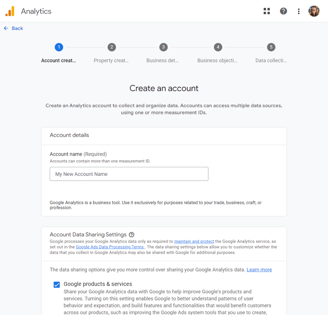 ایجاد حساب در GA