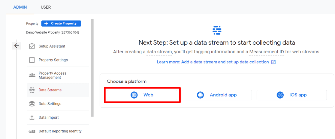 ایجاد دیتاستریم در GA4