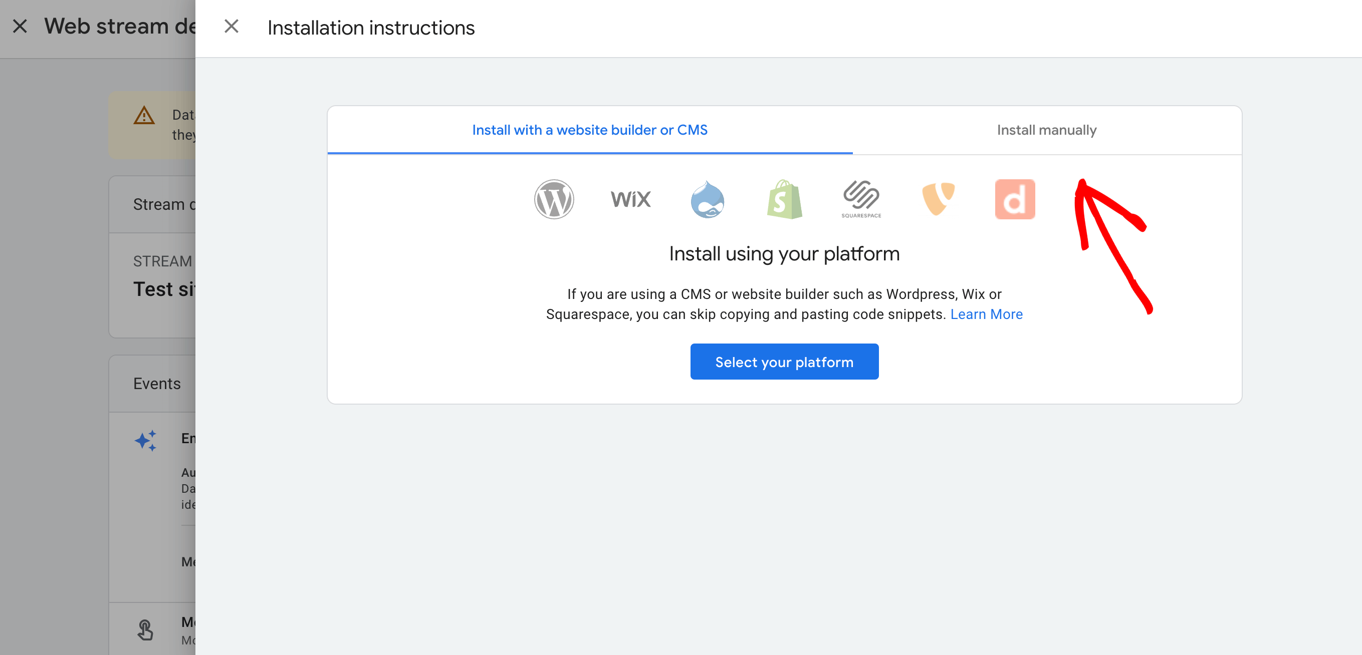 راه‌اندازی وب‌استریم به‌صورت دستی در GA4 1