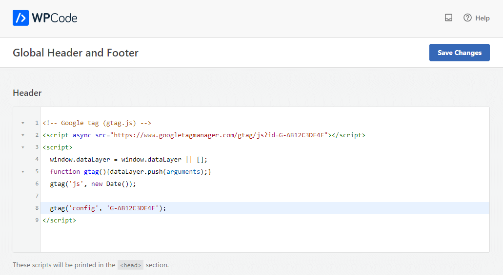 نصب گوگل آنالیتیکس با WPCode - هدر وردپرس